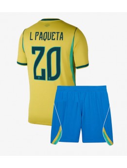 Brasilien Lucas Paqueta #20 Heimtrikotsatz für Kinder WM 2026 Kurzarm (+ Kurze Hosen)
